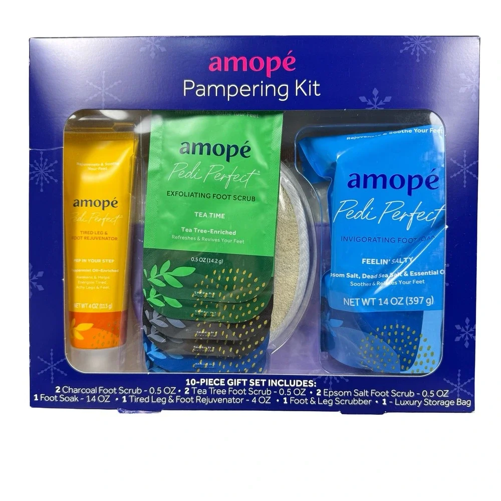 Amope Pampering Kit 10 Piece Foot Care Gift Set Tired Leg Foot Soak Scrub